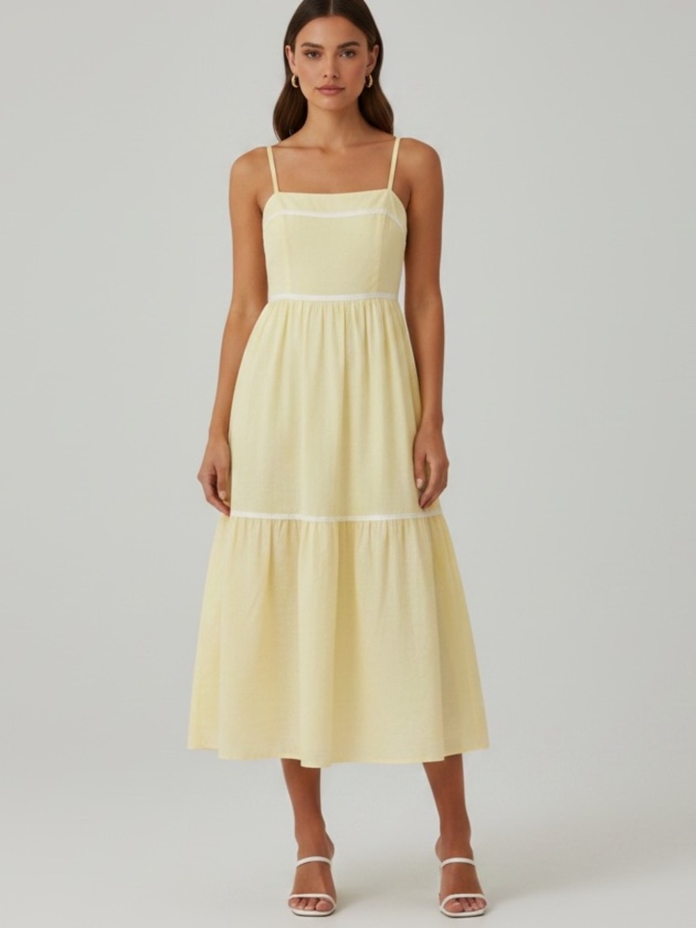 NWT Billy J Boutique Baina Midi Dress Yellow White Tiered Cottagecore Sz 6